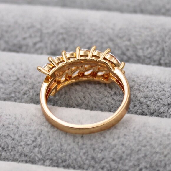 18K Yellow Gold Filled Long Leaf Diamond Zircon Ring Gorgeous Party Gift - Picture 6 of 6